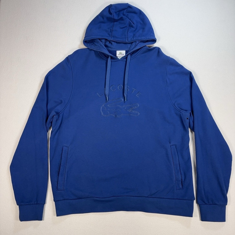 Lacoste Sport Hoodie Men 2XL / 7 Blue Embroidered  Logo Cotton Drawstring Pocket